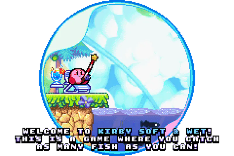 Kirby fishing in Kirby Soft and Wet
