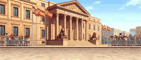 Congreso de los Diputados Escenario de lucha en pixel art con el rótulo Congreso de los Diputados.