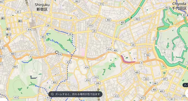 水域を地図で確認 東京周辺の地図を表示したさかな地図の使用例