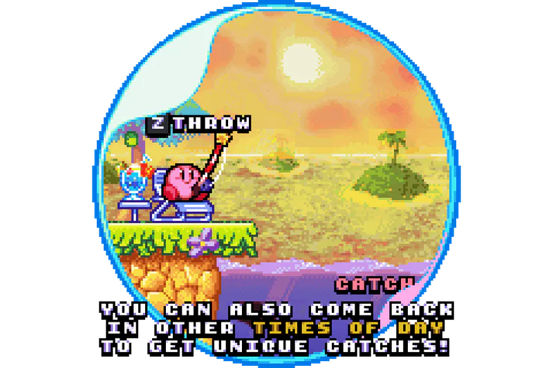 Fish collection gameplay in Kirby Soft and Wet