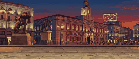 Puerta del Sol Escenario de lucha en pixel art con el rótulo Puerta del Sol.